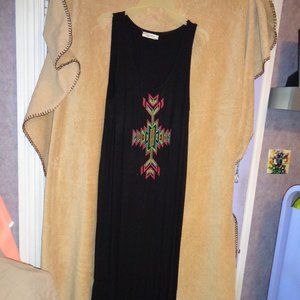 LADY'S WORLD XLARGE BLACK MAXI DRESS WITH EMBROIDERY VERY SOFT SLIGHTLY USED